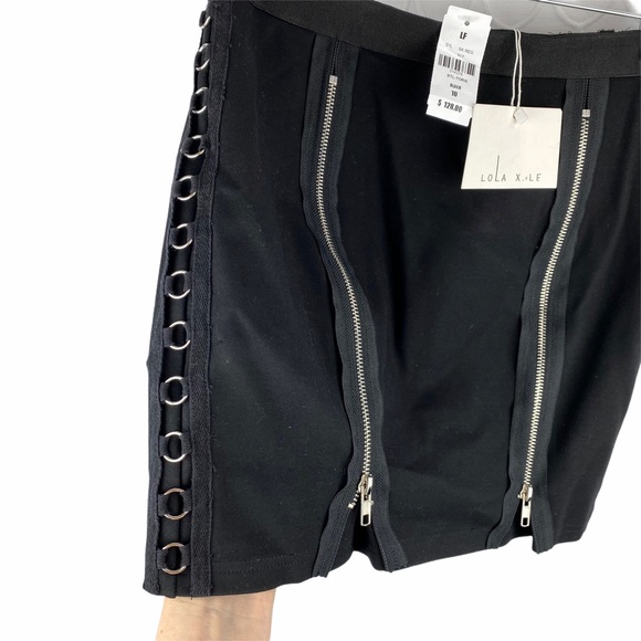 NWT LOLA X LF Moto Zipper Mini Black Skirt Size 10 - Picture 5 of 9